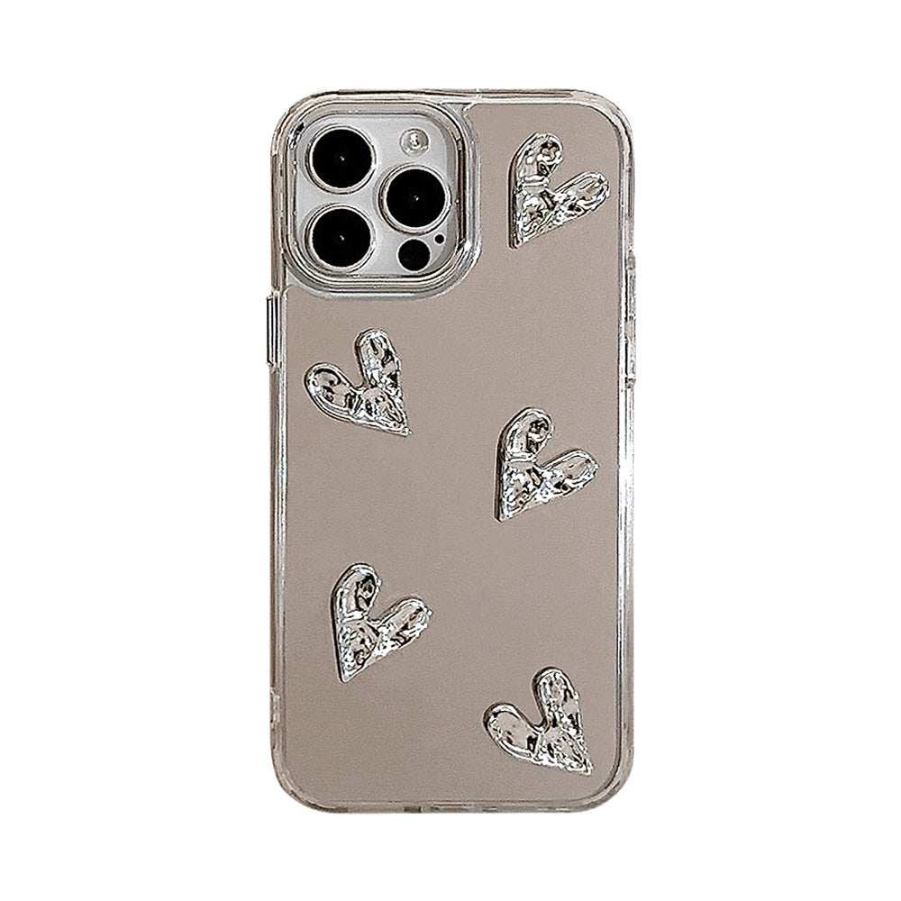 Three-dimensional electroplating love 13 suitable for 17 Apple 15ProMax mobile phone case mirror iPhone16 advanced sense 14 hard