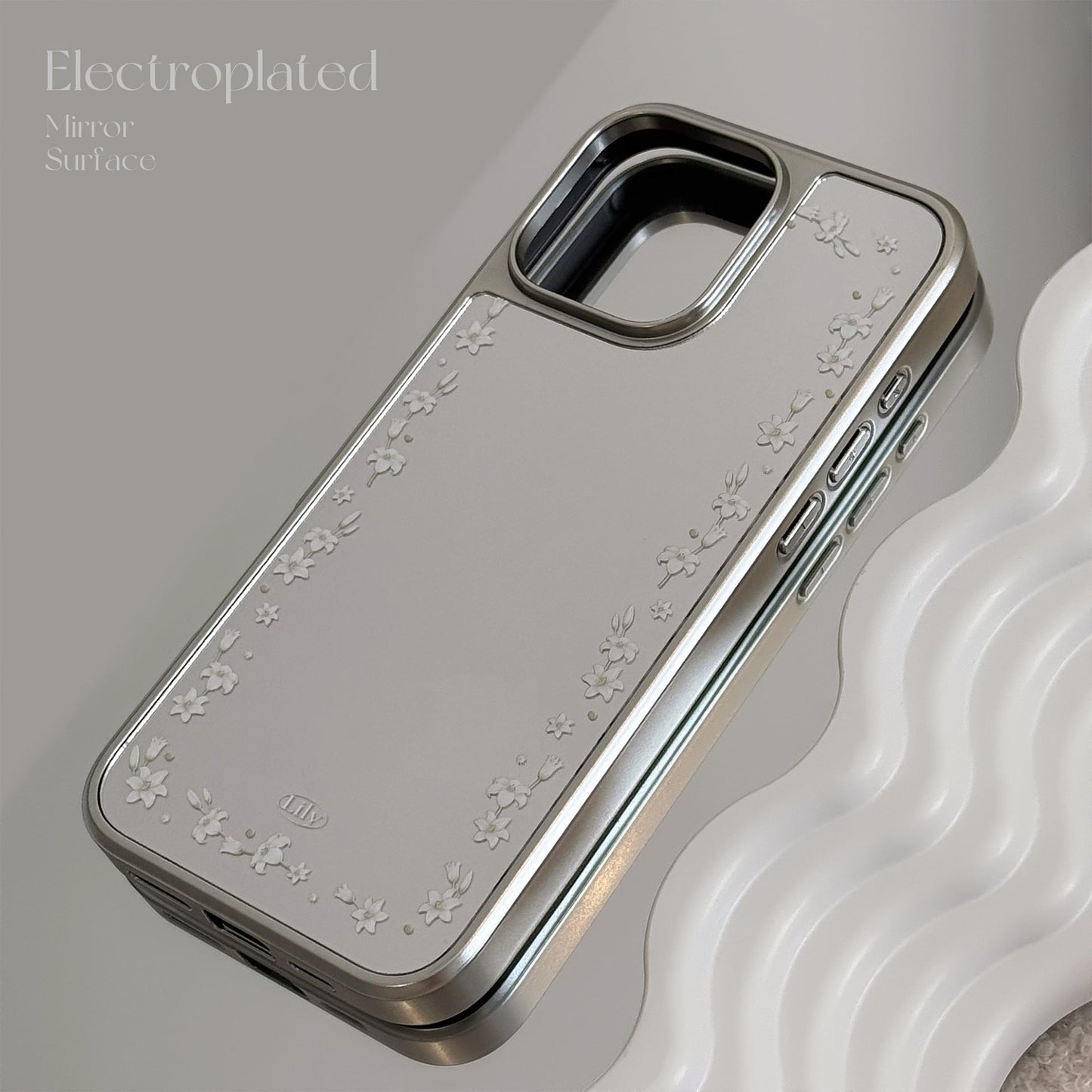 Electroplated silver edge for 16 apple 15promax mobile phone case iphone17 literary lily flower 13 mirror hard