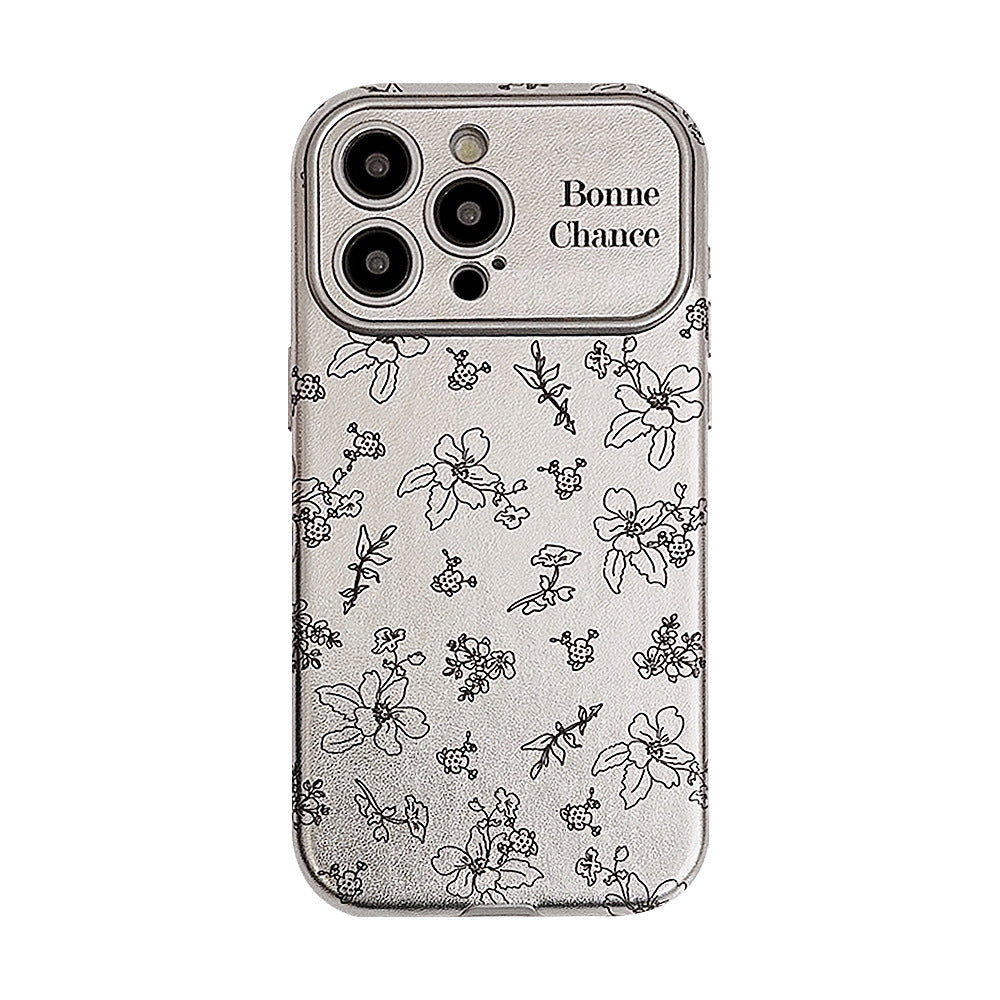 Sketch flower for iphone16 iPhone 15 mobile phone case 13promax silver leather 17 premium sense 12 Korean