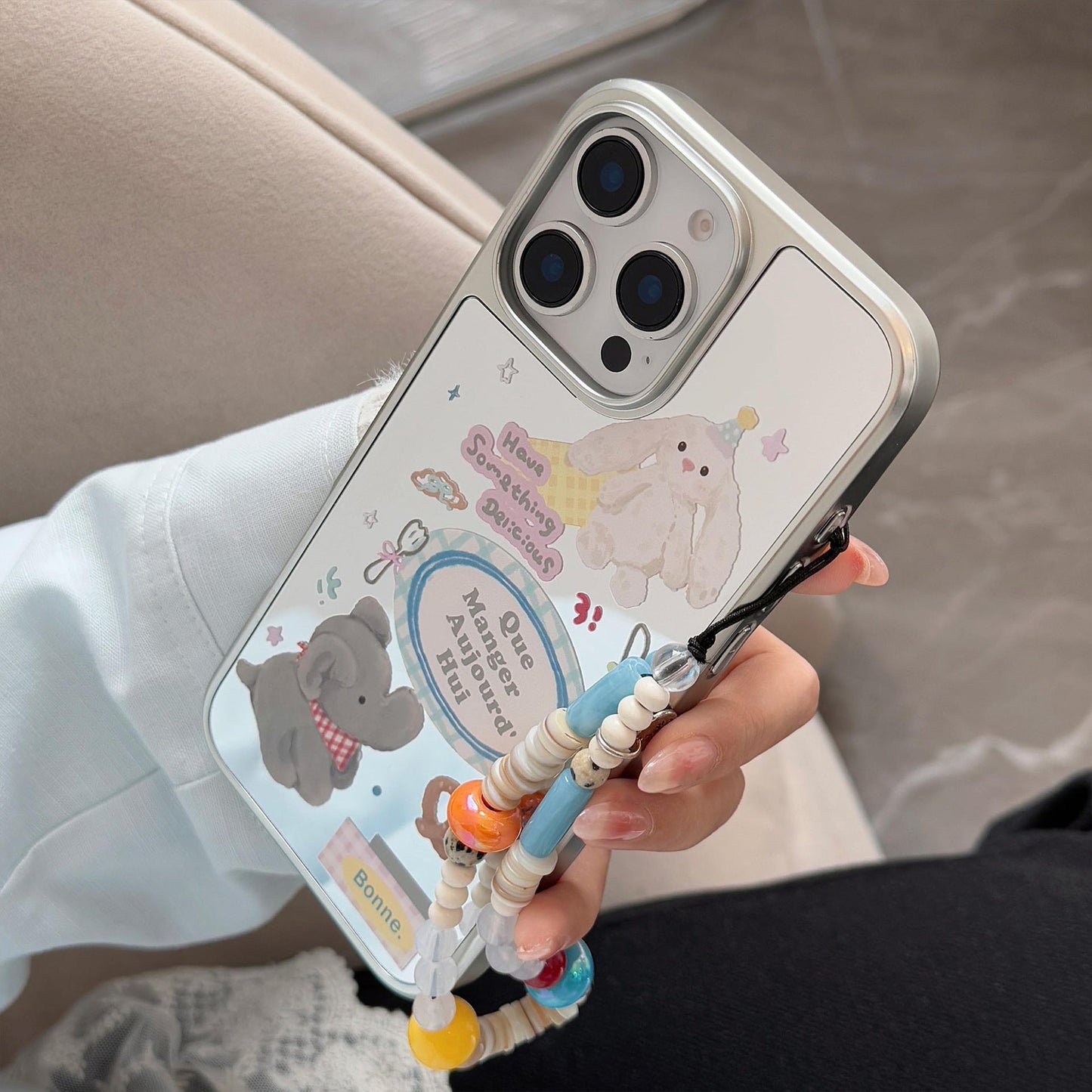 Mirror ins elephant bracket for 16pro max mobile phone case iphone17 apple 15 rope 13 children's fun cartoon