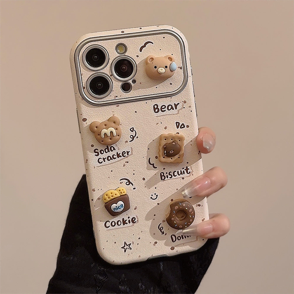 Cute three-dimensional bear applies to 16 Apple 17ProMax mobile phone case iphone15 leather 12 cookies 14