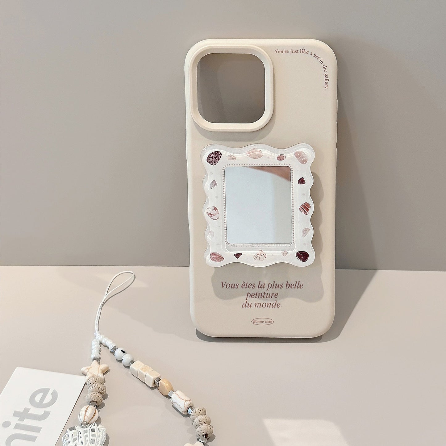 French applicable iphone16 iPhone 17 mobile phone case 15promax shell mirror bracket 13 premium 14 lanyard