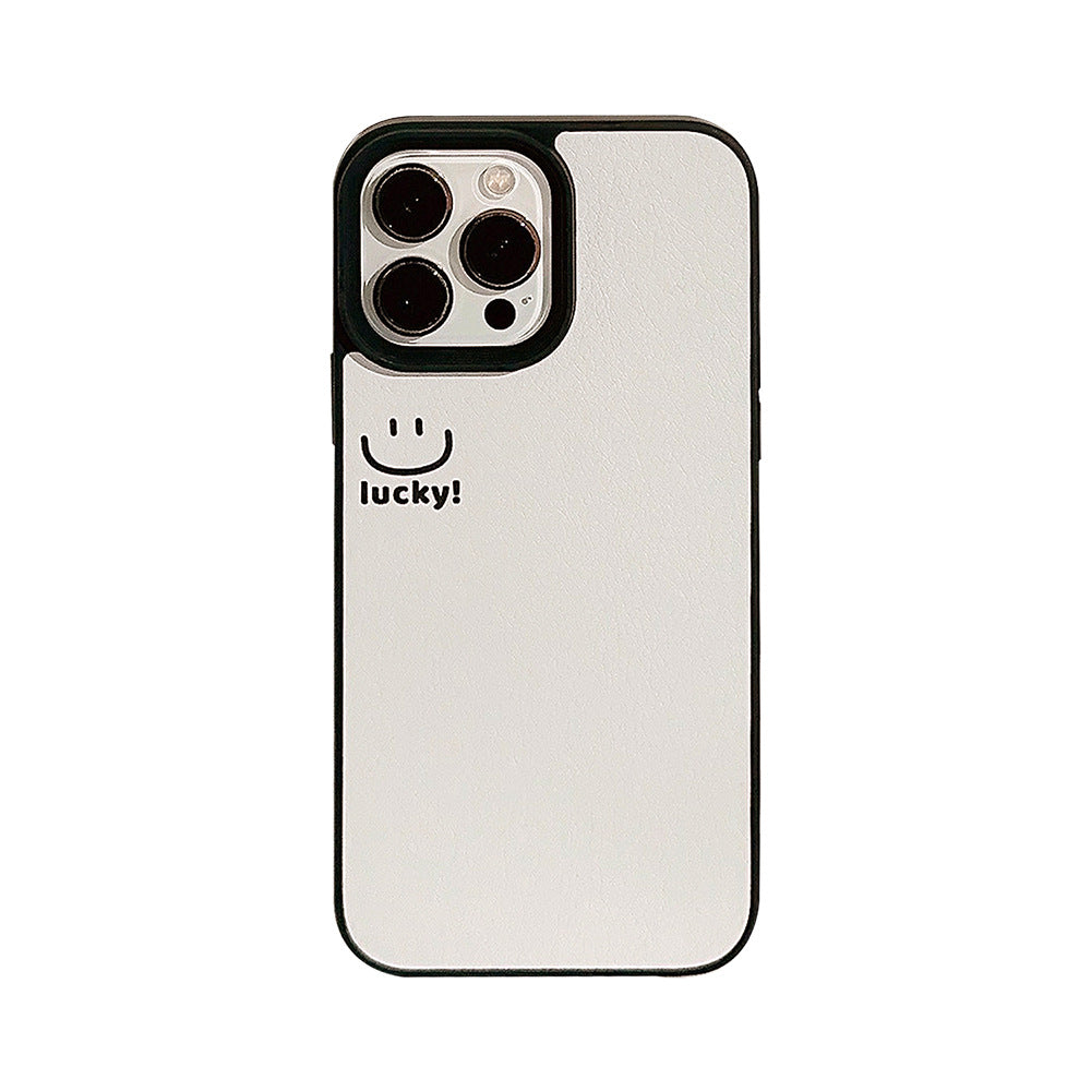 ins smiley face Apple mobile phone case 17pro max lambskin 11 is suitable for iPhone16, simple personality 15 anti-drop.