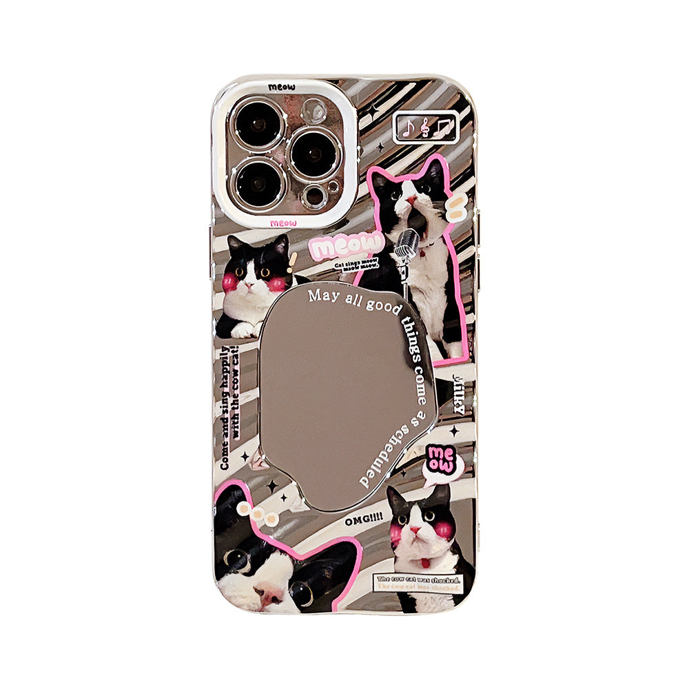 Fun little black cat for iPhone15 mobile phone case Apple 13 electroplated silver 17promax mirror 16 hard case 11