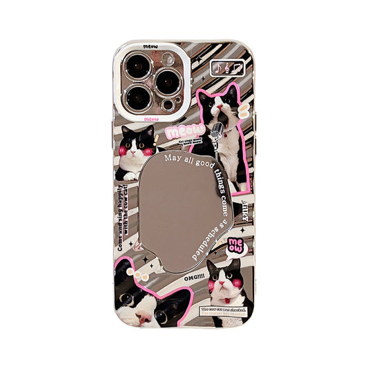 Fun little black cat for iPhone15 mobile phone case Apple 13 electroplated silver 17promax mirror 16 hard case 11