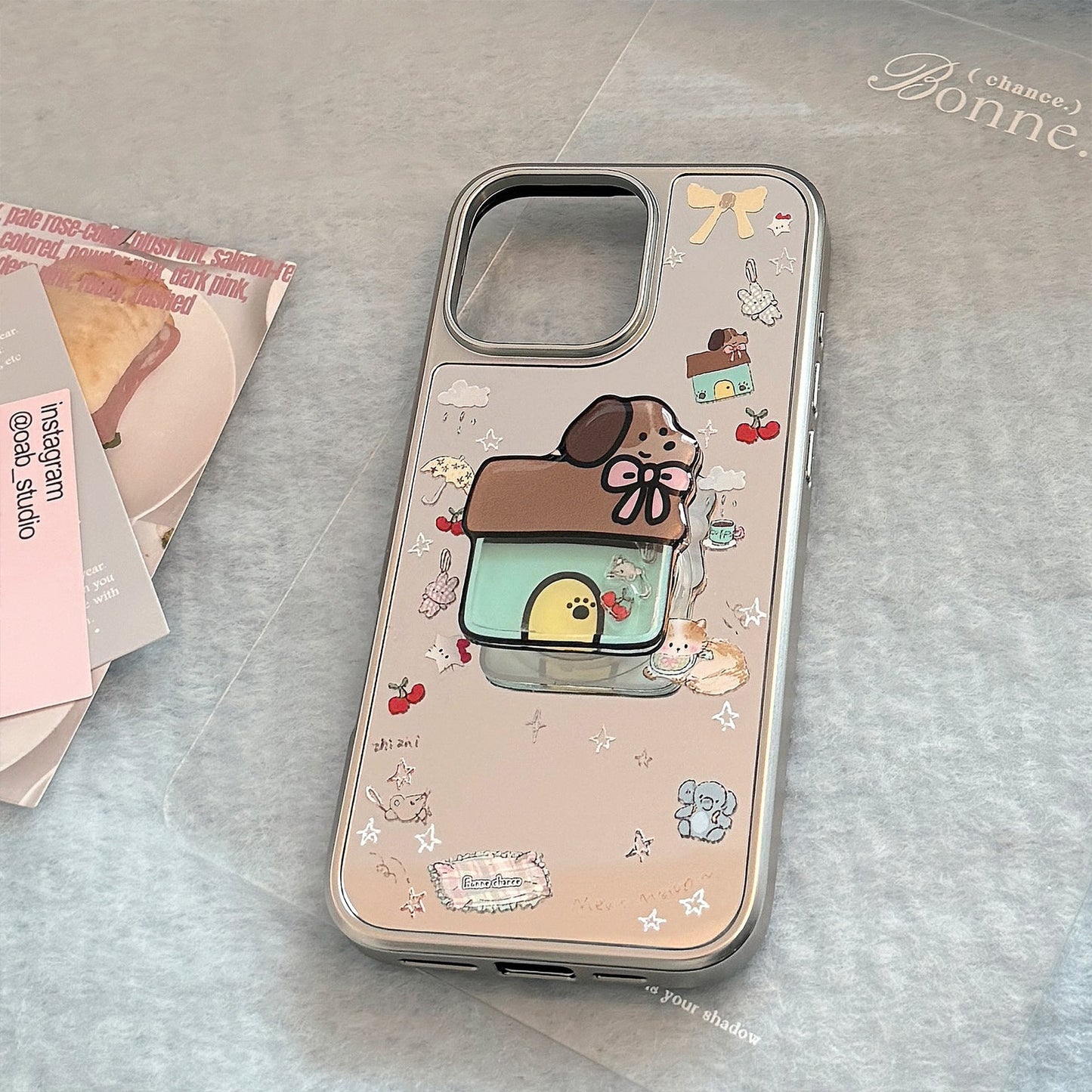 Korean ins electroplated mirror surface is suitable for 16 Apple 15Pro Max mobile phone case iphone17 Puppy Shake Music 13