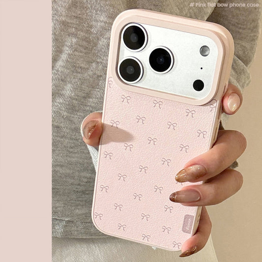 ピンクのリボンレザー電話ケース Apple 17promax iPhone16 韓国 15 Huawei Samsung 14 用