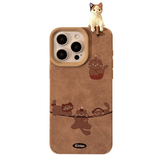 ins three-dimensional cat is suitable for iphone16 iPhone case 17pro max Apple 15 hairball rope 13 suede.