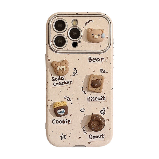 Cute three-dimensional bear applies to 16 Apple 17ProMax mobile phone case iphone15 leather 12 cookies 14