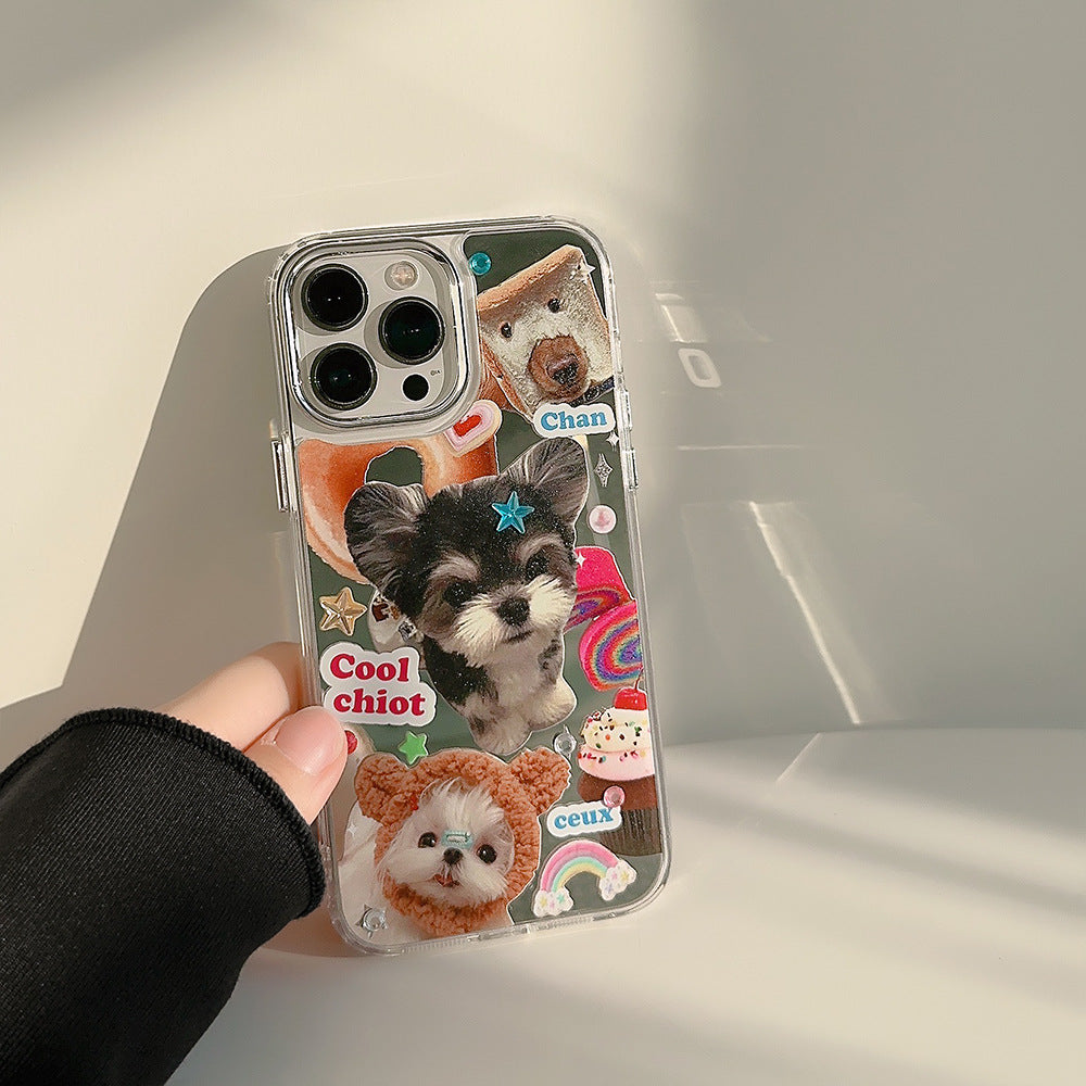 Drill sticker cat and dog iPhone16 iPhone case 17promax electroplated mirror 15 cute 12 suitable for 13 generations