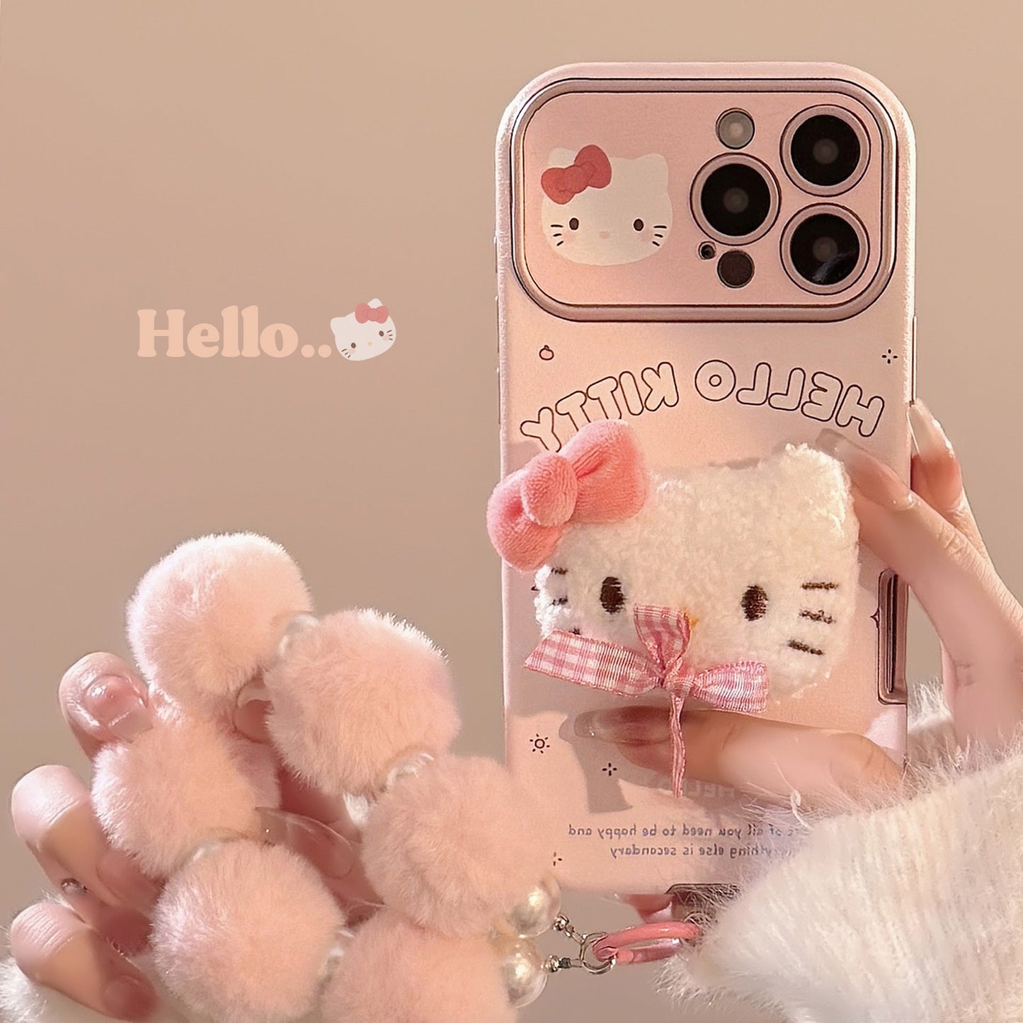 Cute pink bow cat for iphone16promax mobile phone case Apple 15 three-dimensional leather 14 bracelet 17