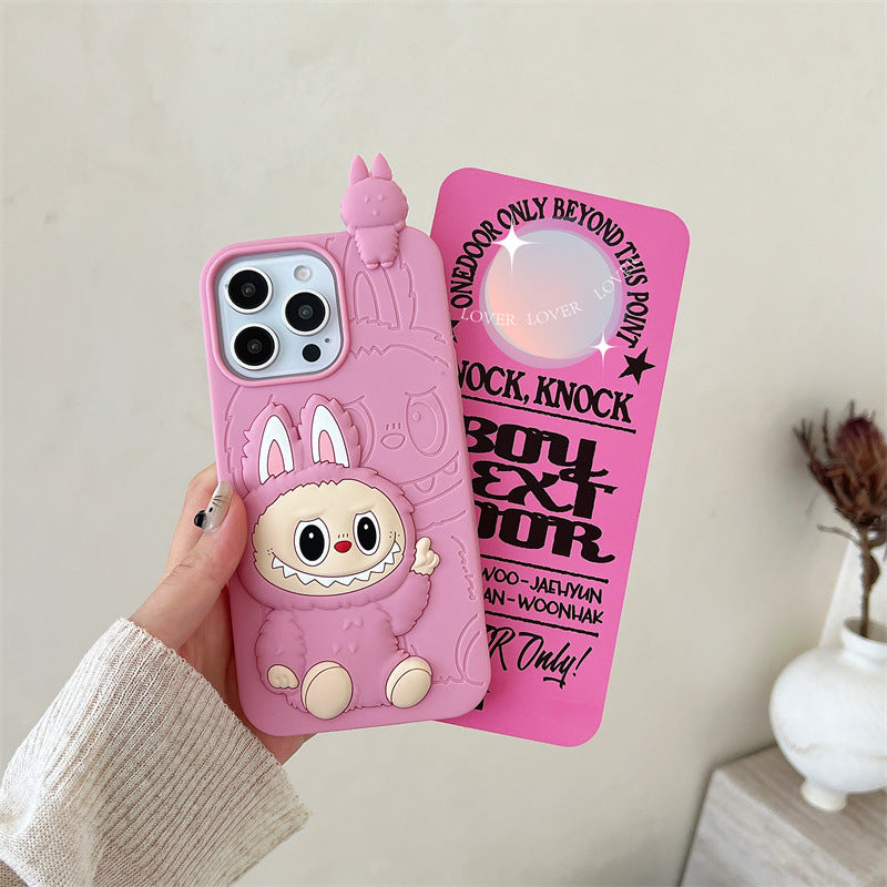 Söpö sarjakuva Labubu 3d silikonikotelo | Ruskea vaaleanpunainen - iPhone-kuori