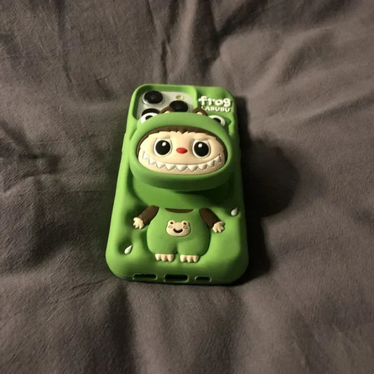 Cute Cartoon Labubu Zimomo Silicon cu suport | Maro/Roz - Husa iPhone