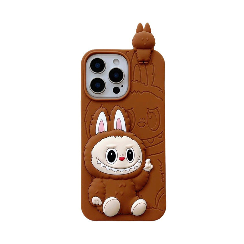 Söpö sarjakuva Labubu 3d silikonikotelo | Ruskea vaaleanpunainen - iPhone-kuori