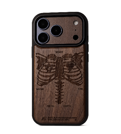 Pouzdro na iPhone odolné proti pádu s reliéfem lebky z ořechového dřeva