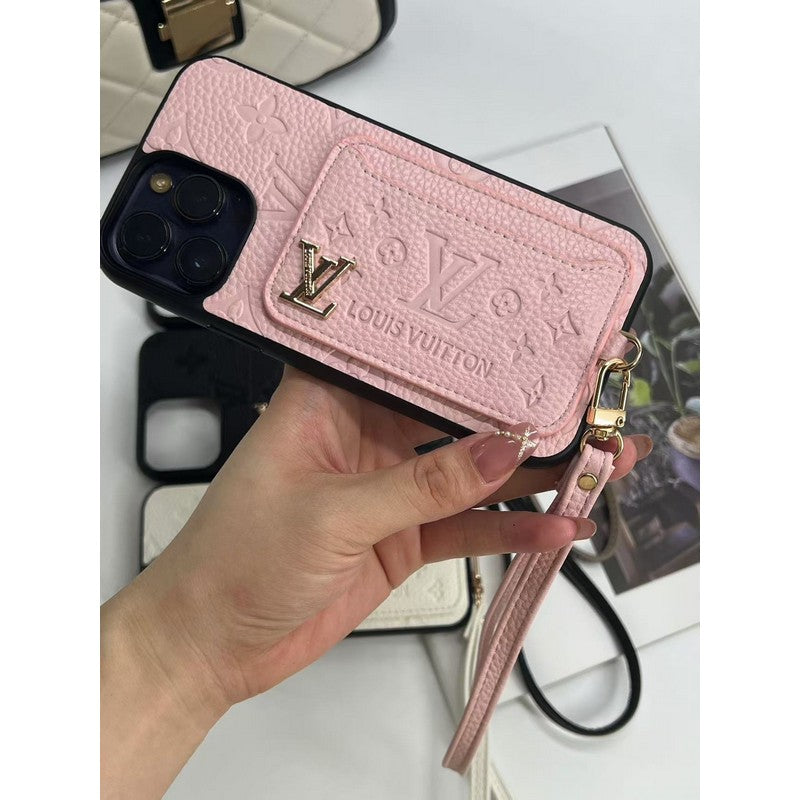 Capa luxuosa para iPhone com bolsa de cartão de quatro cores