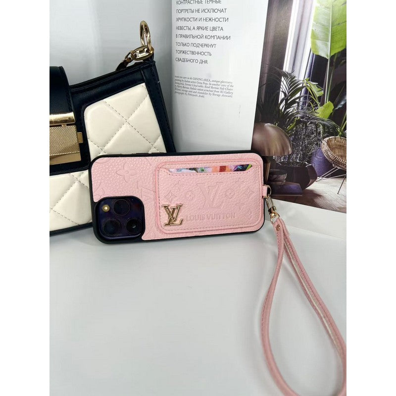 Capa luxuosa para iPhone com bolsa de cartão de quatro cores