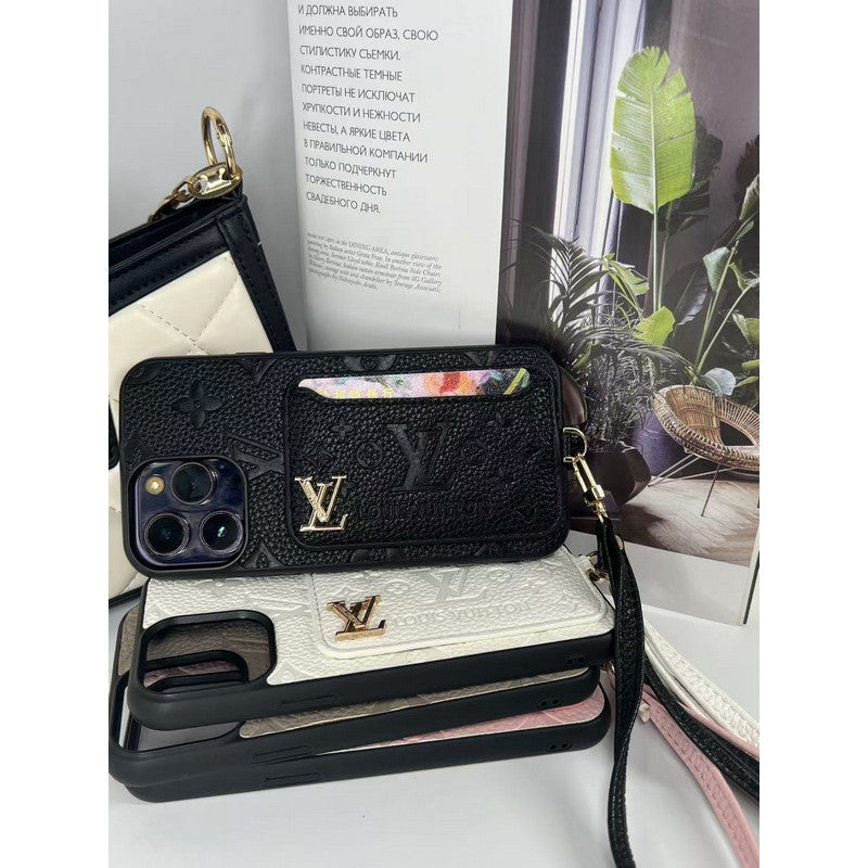 Capa luxuosa para iPhone com bolsa de cartão de quatro cores