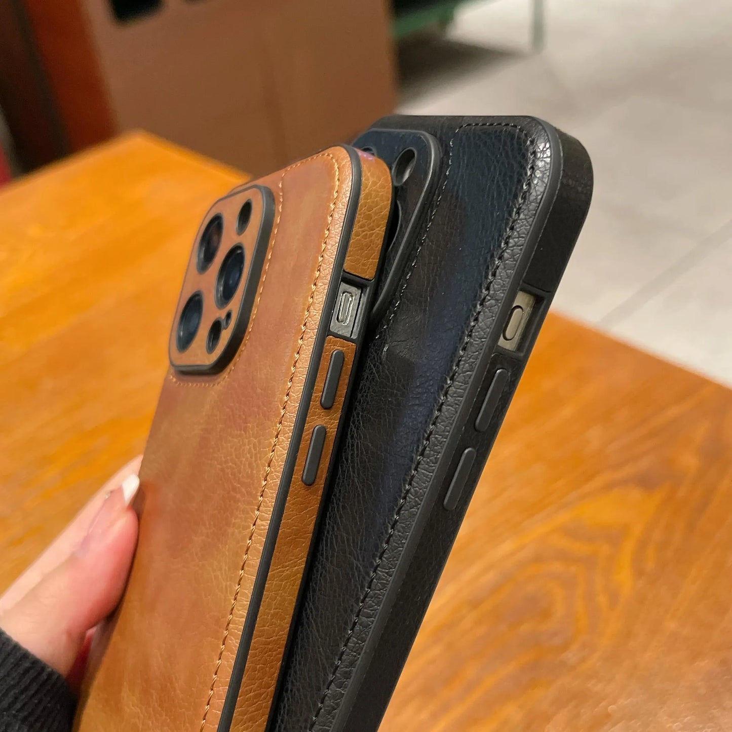 Capa de couro vintage premium para iPhone – capa protetora à prova de choque com toque suave
