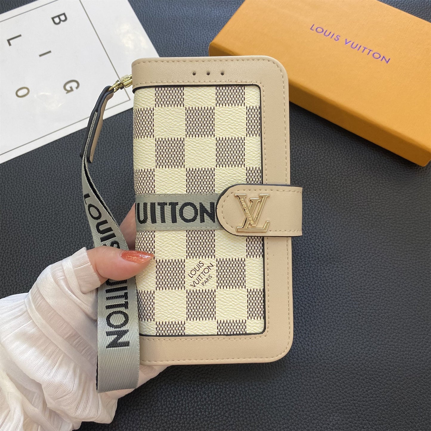 Monogram Leathar Fíor Préimhe Sealbhóir Cárta Sparán Canbhás Samsung Réaltra