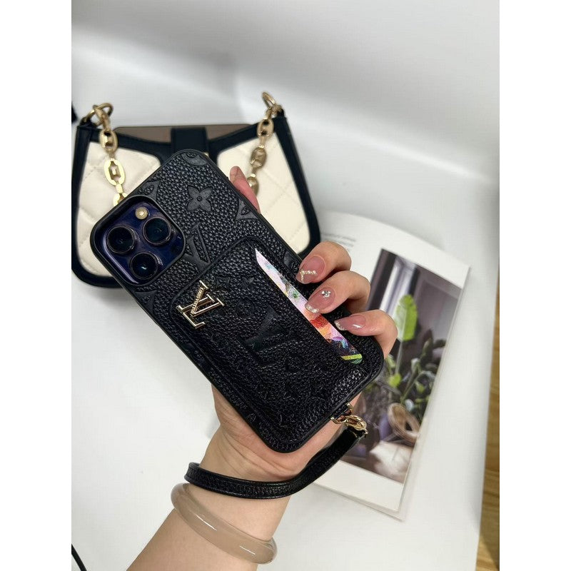 Capa luxuosa para iPhone com bolsa de cartão de quatro cores