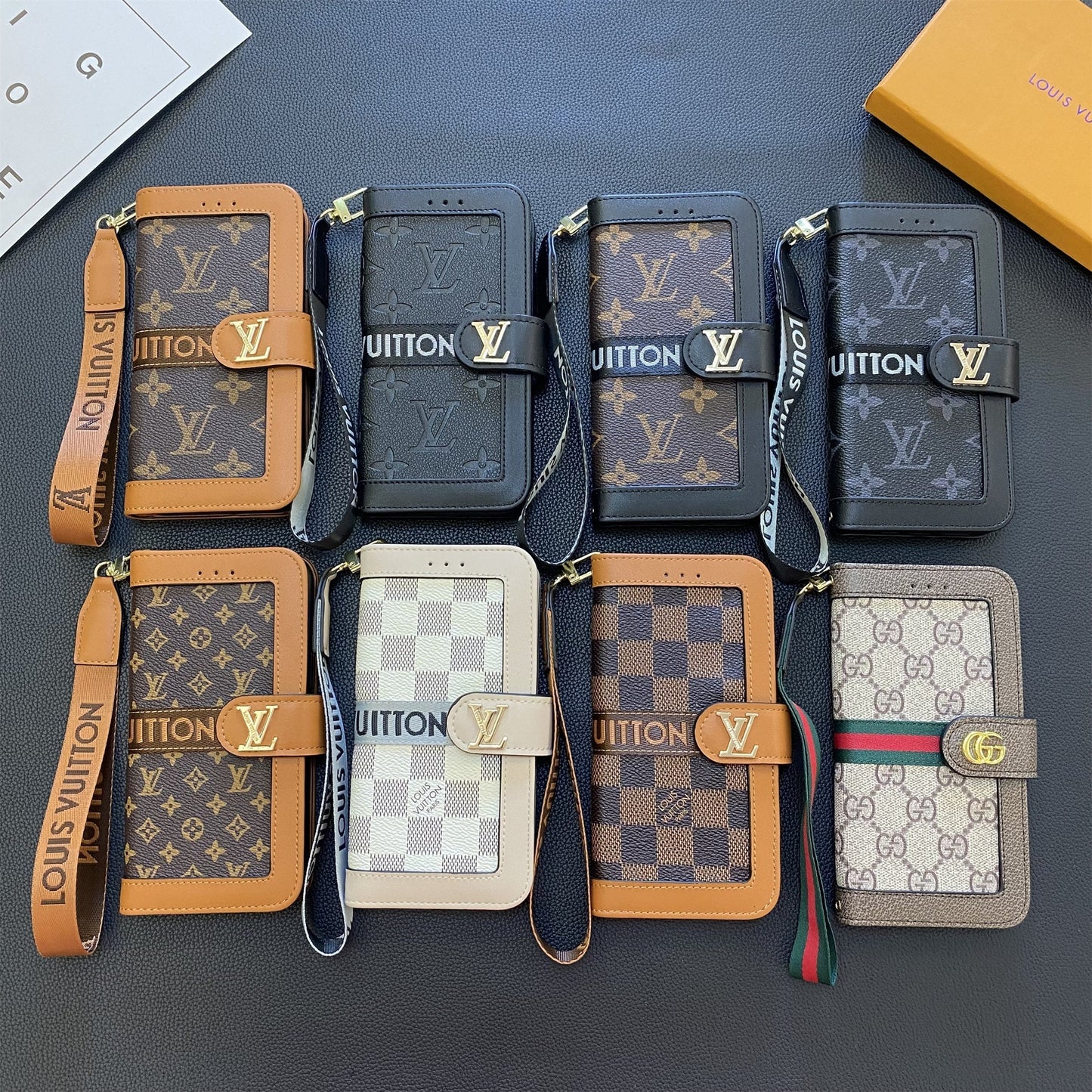 Monogram Leathar Fíor Préimhe Sealbhóir Cárta Sparán Canbhás Samsung Réaltra