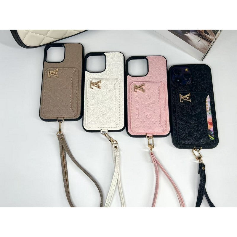 Capa luxuosa para iPhone com bolsa de cartão de quatro cores