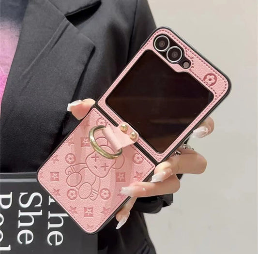 "Cás fón póca fillte frith-titim leathair sraith Samsung Z, le dearadh búcla fáinne finger"