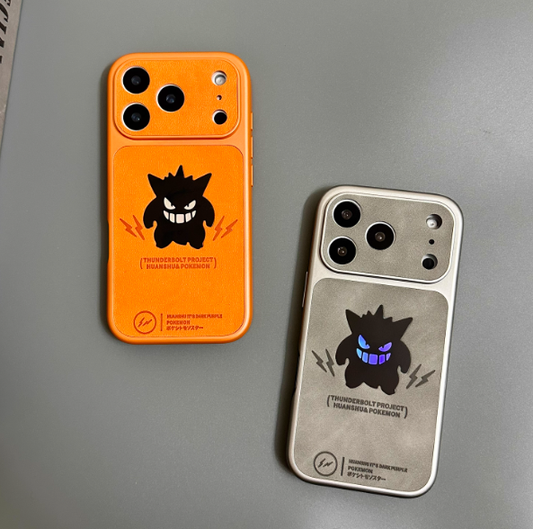 Pokémon Gengar præget iPhone-cover: Levende orange læderdesign