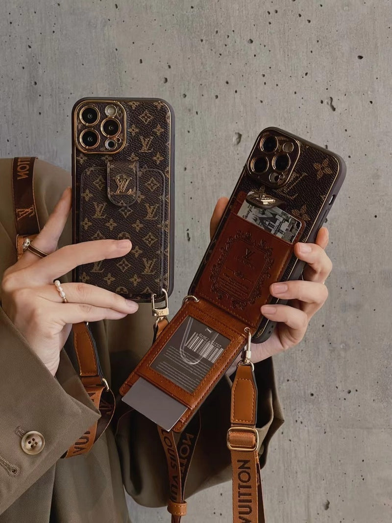 Pokročilé kožené puzdro na iPhone s peňaženkou a remienkom