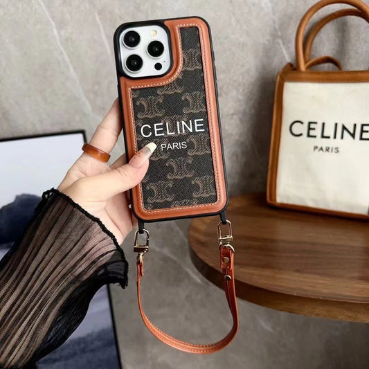 Črn Celine ovitek za iPhone s paščkom-SZ231124