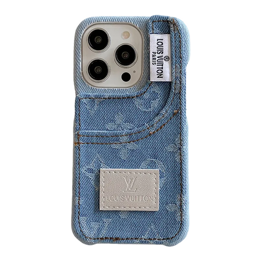 Husă pentru iPhone din stofă denim cu suport pentru carduri încorporat