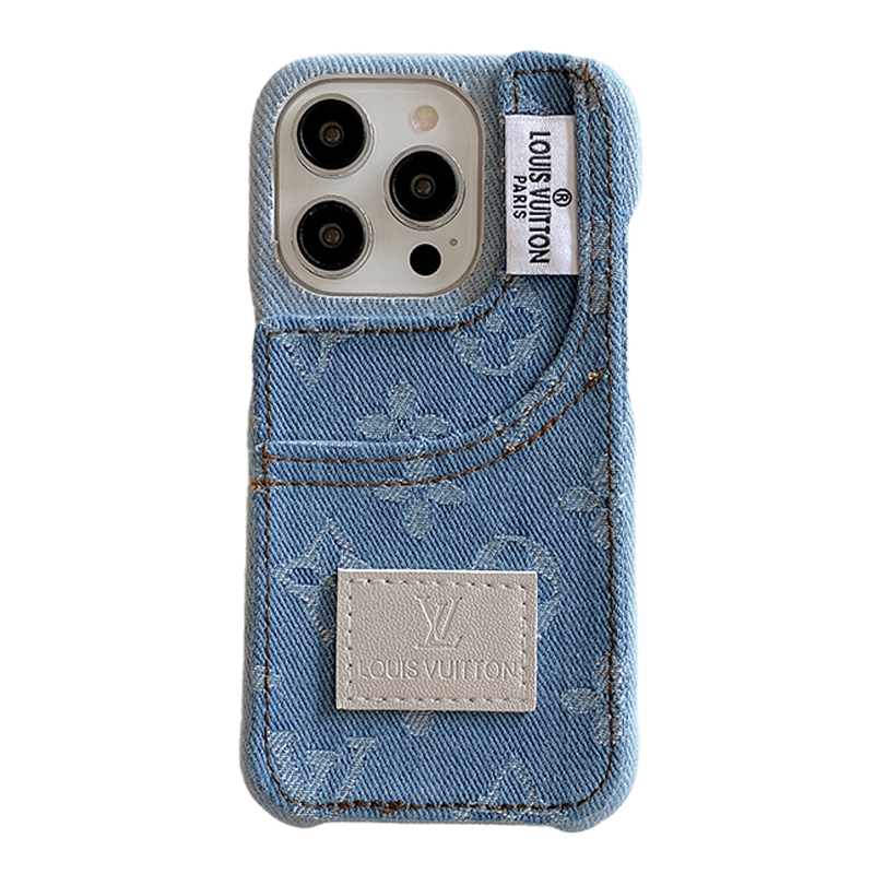 IPhone-etui i denimstof med indbygget kortholder