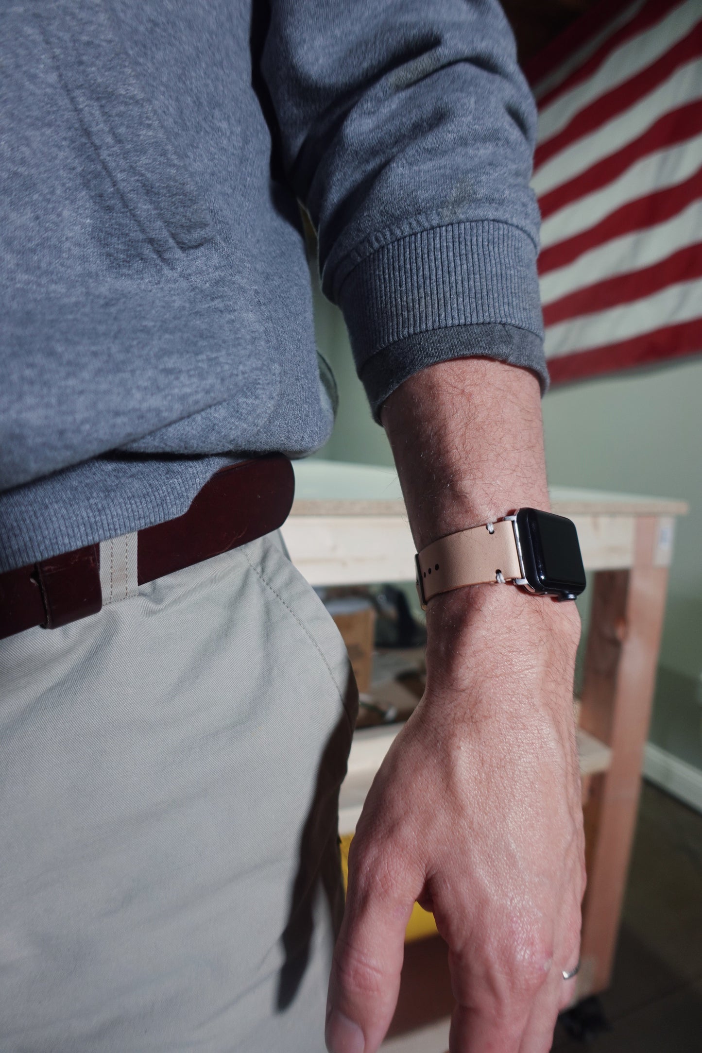 Horlogeband van volnerf leer