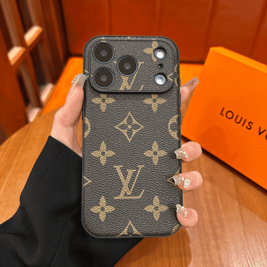 Premium leren beschermhoes met patroon voor iPhone – schuifcamerahoesontwerp