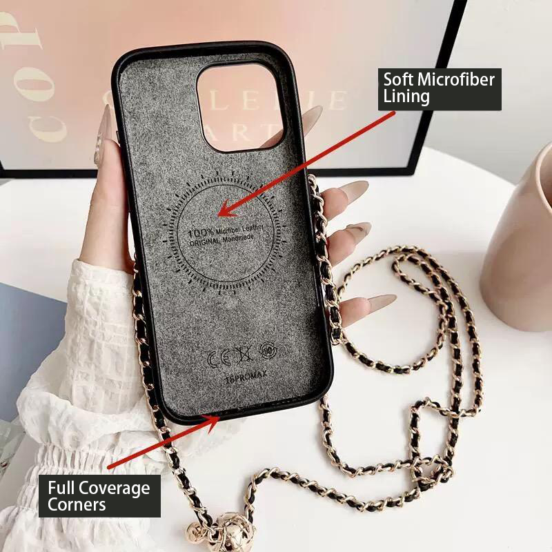 Prešívané crossbody puzdro na iPhone s retiazkovým popruhom & Vrecko na karty