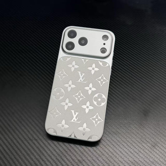 Husă de telefon din piele cu model monogram de lux cu protecție completă pentru cameră