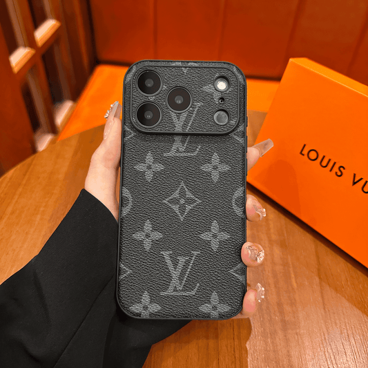 Premium leren beschermhoes met patroon voor iPhone – schuifcamerahoesontwerp