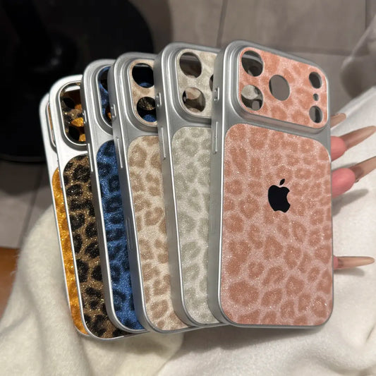 Husă pentru telefon cu sclipici cu imprimeu leopard — Protecție strălucitoare cu design elegant