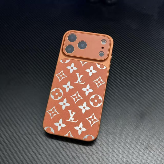 Husă de telefon din piele cu model monogram de lux cu protecție completă pentru cameră
