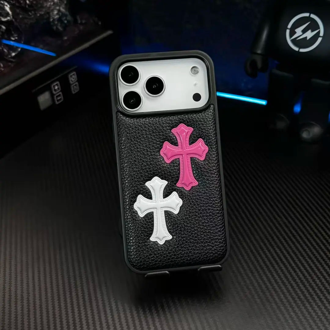 Telefonfodral med 3D-korspräglat lädertextur — Stötsäkert skyddsfodral