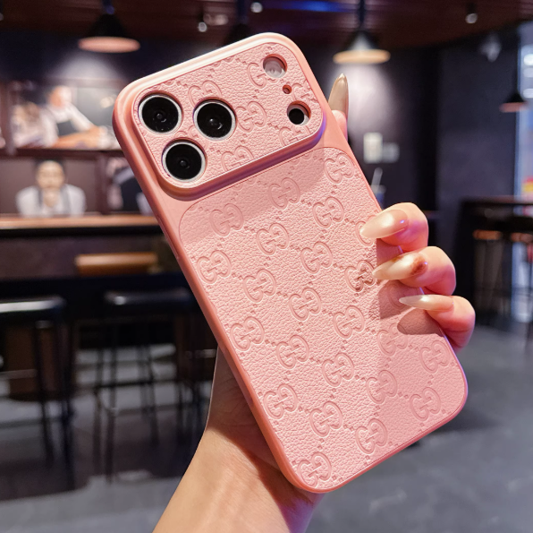 Leren iPhone-hoesje met groot cameravenster en reliëf